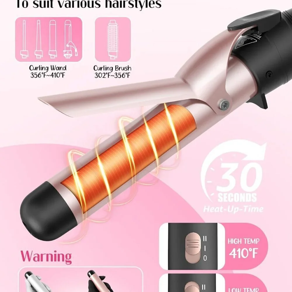 5 in 1 Curling Iron Set, Fast Heat Up Curling Wand from 3/8 to 1 1/4 Inch and a